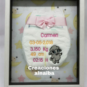 Cuadro pañal natalicio bordado
